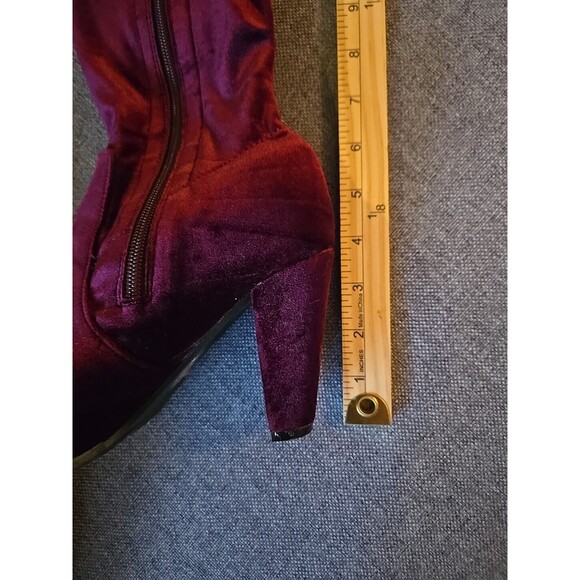 Catherine Malandrino Velva Over  Knee Boots Velvet  7.5 Heeled  Maroon Red EUC - Picture 14 of 16